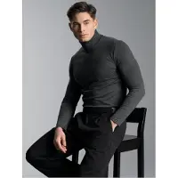 Trigema Rollkragenshirt "Rollkragenshirt", Herren, Gr. XL, grau (anthazit, melange), Feinstrick, 95% Baumwolle, 5% Elastan, Basic, normal, ohne Ausschnitt, Shirts Rollkragenshirt