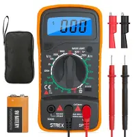 Strex Digitalmultimeter mit 9-V-Batterie | Digitalmultimeter für Spannung, Strom & Widerstand mit beleuchtetem LCD-Display | Multimeter für AC/DC-Spannung mit Aufbewahrungsbeutel