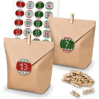 Itenga Adventskalender Set 28 Geschenktüten Klammern + Sticker Strickoptik
