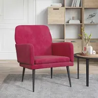 Markenlos Weinroter Samtsessel 62x79x79 cm mit Metallgestell und Polsterung, Relaxsessel mit Armlehnen und ergonomischer Rückenlehne für Wohnzimmer, Schlafzimmer und Büro