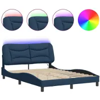 vidaXL Bettgestell mit LED ohne Matratze "Hvar" Blau 140x190 cm Stoff