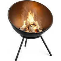 Klarstein blumfeldt Fireball Schwarz 40 cm Feuerschale – Stahl-Feuerschale mit 2-in-1-Kippdesign, 1,2 mm dicker Stahl, Ascherost, Schürhaken & Regenschutz
