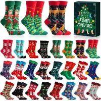 OEM Weihnachtsgeschäft für Erwachsene mit 24 Paar witzigen Weihnachtssocken - Countdown zur Weihnacht mit warmen Baumwollgeschenken für Männer und Frauen