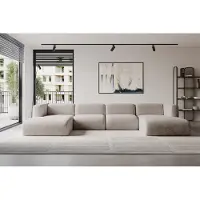 ALTDECOR Ecksofa - MIRA-U2 - 408x179x70 - Hellgrau - Corner Sofa Eckcouch Couch U-Form, Wohnlandschaft