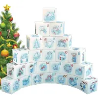 Sonstiges Adventskalender zum Befüllen DIY 24 Kubus-Boxen Blau mit Stickern & Juteschnur 7x7x7cm