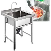 Markenlos Einzelbecken aus Edelstahl für gewerbliche Küchen, freistehende Gartenspüle, Waschküchenspüle