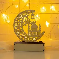 ROSNEK LED Holz Mond Lampe Nachtlicht Muslim Ramadan Eid Mubarak Deko Tischdekoration Dekoleuchten