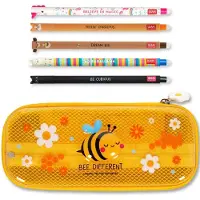 Legami WonderWow Federmäppchen & radierbarer Stift | Set mit 5 niedlichen Tierstiften mit thermosensitiver Tinte + Federmäppchen mit 2 Fächern (Biene)
