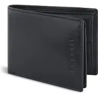 Bugatti Romano Geldbörse mit RFID-Blocker, Portemonnaie aus robustem Rindleder Querformat, Geldtasche mit Klappe für Herren, schwarz