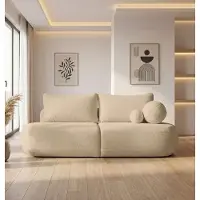WFL GROUP Schlafsofa mit Bettkasten – 3-Sitzer Sofa Couch mit Schlaffunktion – Skandinavische Polstercouch mit Rücken- und Dekokissen für Wohnzimmer – Weicher Boucle in Beige