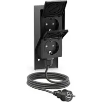 Ledscom.de Aufputz Steckdose PIWI für außen und 2m Kabel, IP44, 2-fach, schwarz, senkrecht