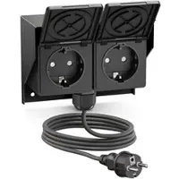 Ledscom.de Aufputz Steckdose PIWI für außen und 2m Kabel, IP44, 2-fach, schwarz, waagerecht