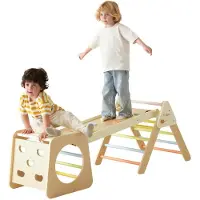 Classic World Holz-Klettergerüst, Montessori-Dreieck 5-in-1 – Indoor-Spielplatz, Fitnessgeräte für Kinder
