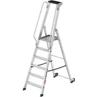 Hailo Stehleiter Master P80, 10000119, 2 Handläufe & Plattform, fahrbar, aus eloxiertem Aluminium, bis 150kg, mit 6 Stufen