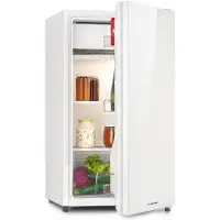 Klarstein Luminance Frost Kühl-Gefrier-Kombination - freistehender Kühlschrank, Glasfront, geräuscharm, ca. 45 x 84 x 48,5 cm (BxHxT), 91 Liter Gesamtvolumen, weiß