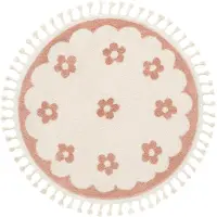 Little Olly Waschbarer Kinderteppich Rund | Moos Flower Rosa | Ø 80cm | Pink | Polypropylen | Rund