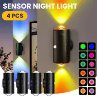 StarTech.com Nachtlicht - USB-LED-Nachtlampe - 4er-Pack - RGB - 8 Lichtmodi - Bewegungssensor - Magnetisch - Schwarz