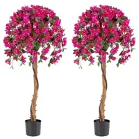 Costway 2er Set 135 cm Kunstbaum, Kunstpflanze im Topf, 288 Blätter & 576 Azaleenblüten, realistische Topfpflanze, Kunstblume