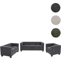 Mendler 3-2-1 Sofagarnitur Lille, Couchgarnitur Loungesofa Nosagfederung Stoff/Textil Chenille (260g/m²) dunkelgrau