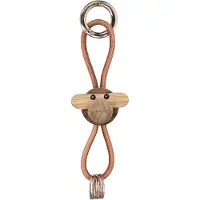 Kay Bojesen Denmark - Affe Schlüsselanhänger - Goldenfarbenes Metall/Naturleder Teak/Limba - 3 cm