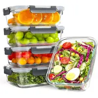 YASHE 5 Teile Glasbehälter mit Deckel, 1040ml Stapelbar & Luftdicht Meal Prep Bo