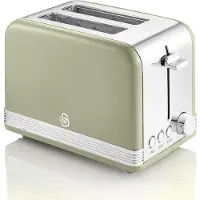 Swan Retro ST19010GNEU 2-Scheiben-Breitschlitz-Brottoaster, Vintage Design, 3 Fu