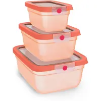 EMSA oneClick Vorratsdosen, 3-teiliges Space Saving Plus Set, 0,75 L, 1,50 L, 3,0 L, Set, Rechteckig, Orange, Deutschland, 974 g, 201,9 mm
