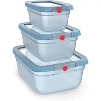 EMSA oneClick , Lebensmittelaufbewahrung, 3-teiliges Space Saving Plus Set, 0,75 L, 1,50 L, 3,0 L, Set, Rechteckig, Blau, Durchscheinend, Deutschland, 974 g, 201,9 mm