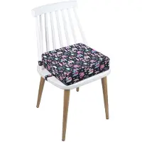 Benza Ibenzoa Verstellbare Sitzerhöhung für Kinder – tragbar mit schwarz‑rosa Cartoon‑Elefant, Polyester‑Schaumstoff, abnehmbarer Canvas‑Bezug, 2 verstellbare Sicherheitsgurte