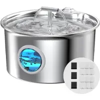 Sonstiges Katzenbrunnen Edelstahl 2.6L leiser Trinkbrunnen mit LED-Beleuchtung und 9 Filtern