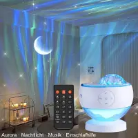 AjieQaQ Aurora Sternenhimmel Projektor mit Bluetooth Lautsprecher, LED Nachtlicht mit Polarlicht Effekt, 16 Farben Galaxy Lampe mit Fernbedienung, Timer, USB