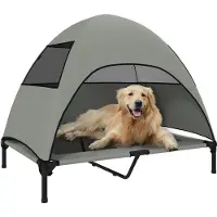 PawHut Hundeliege Outdoor 106x76x99cm mit Dach, Stahlrahmen, hellgrau,