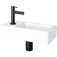 Differnz Helios Waschbecken klein, Handwaschbecken Keramik Weiß, Schwarz Armatur