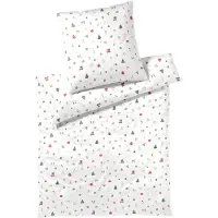 Elegante Mako Satin Bettwäsche Christmas Traits weiss 135x200 cm + 80x80 cm