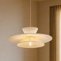 LUCANDE Novie Hängeleuchte, beige, Baumwolle, Ø 50 cm - , Novie, dimmbar, Beige, für Wohnzimmer, Stoff / Textil, Skandinavisch