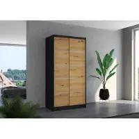 Fun-Möbel Schiebetürenschrank Schrank Nr.130 in Schwarz- Artisan matt 100x200x58 cm