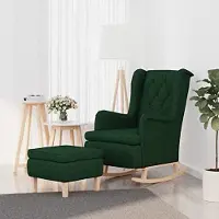 Markenlos Schaukelsessel mit HockerDunkelgrün - Relaxsessel aus Stoff mit Holzbeinen für Wohnzimmer und Schlafzimmer, Bequemer Polstersessel Wippsessel zum Entspannen