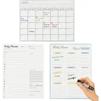 Famanu Magnetische Kalender Set - Kühlschrank Planner - Familienorganisation in sanften Farben - Ca. A4 Format - Gebrochen Weiß Blau