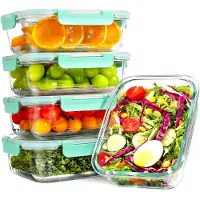 YASHE 5 Teile Glasbehälter mit Deckel, 1040ml Stapelbar & Luftdicht Meal Prep Bo