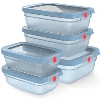 EMSA oneClick Vorratsdosen, Kühlschrank Set 5-teilig, 2× 0,50 L, 2× 1,20 L, 1× 2,30 L, Set, Rechteckig, Durchscheinend, Blau, Deutschland, 1,22 kg, 201,9 mm