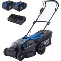 Scheppach Akku-Rasenmäher BC-MP430-X inkl. 2x 4Ah Akku + 4,5A Doppelladegerät | 2x 20 V (40 V) Akkuleistung | Schnitthöhe in 6 Stufen von 25 – 75 mm