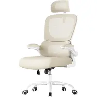Songmics Bürostuhl, Schreibtischstuhl, ergonomischer Netzstuhl, mit doppellagigem Netzgewebe, atmungsaktiv, Adaptive Lendenstütze, verstellbare Kopfstütze, für Homeoffice, sandbeige OBN041L01 – Größe