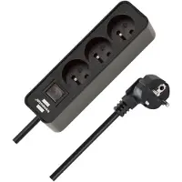 Brennenstuhl ECOLOR Steckdosenleiste, Schwarz, 3-fach, mit 1,5 m Kabel