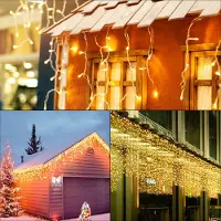 Yakimz LED Eisregen Lichterkette Innen 200 LEDs 5m Deko LED Regenkette, 8 Modi mit Stecker, Halloween Weihnachten Hochzeit Part