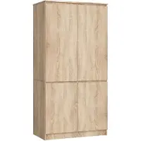 Akord Kleiderschrank: vier Türen, vier Einlegeböden, Farbe: Sonoma-Eiche, Möbelmaße: B: 90 cm, H: 180 cm, T: 51 cm,