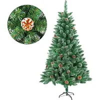 LZQ Künstlicher Weihnachtsbaum 180cm Tannenbaum mit Edelstahl Ständer mit Schnee und Kiefernzapfen für Weihnachten Dekoration