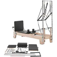SUGIFT Pilates Reformer Maschine aus Gummibaumholz für Fitnessstudio, Krafttrainingsgerät mit doppeltem Widerstand, Reformer-Box, Sprungbrett, für Fortgeschrittene & Anfänger, biz zu 181,44 kg