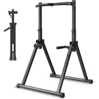 SUGIFT Klimmzugstange faltbare Klimmzugstation Power Dip Station mit 150 kg Tragkraft & Dreiecksstruktur & robustem Stahlrohr, 9-fach höhenverstellbar, Krafttraining von Armen Rücken Schwarz