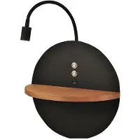 FABAS LUCE Dual - Wandleuchte mit Ablage und 15W LED-Leuchte Touch Dimmer - Mattschwarz mit Holz integriertem USB