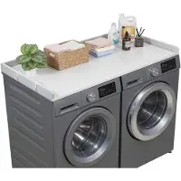 Vevor Arbeitsplatte für Waschmaschine und Trockner (137 x 69,9 cm) mit Erhöhtem Rand & Haken, zur Organisation und Aufbewahrung im Wäscheschrank Speisekammer Küchentheke, bis 113 kg Belastbar, Grau